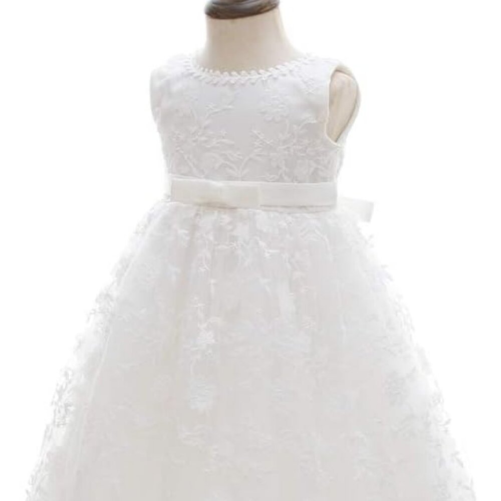 Xopzsiay Girls Floral Embroidered  Sleeveless Christening Baptism Tulle Dress
